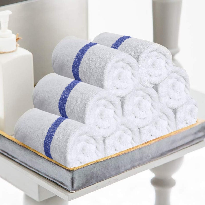 GOLD TEXTILES Bulk Bath Towels White (22x44 Inches) Economy Grade Light Weight Easycare (12 - Blue Stripe) - Image 5
